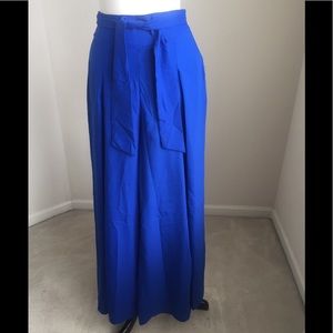 Blue Wide Leg Pants with Bow